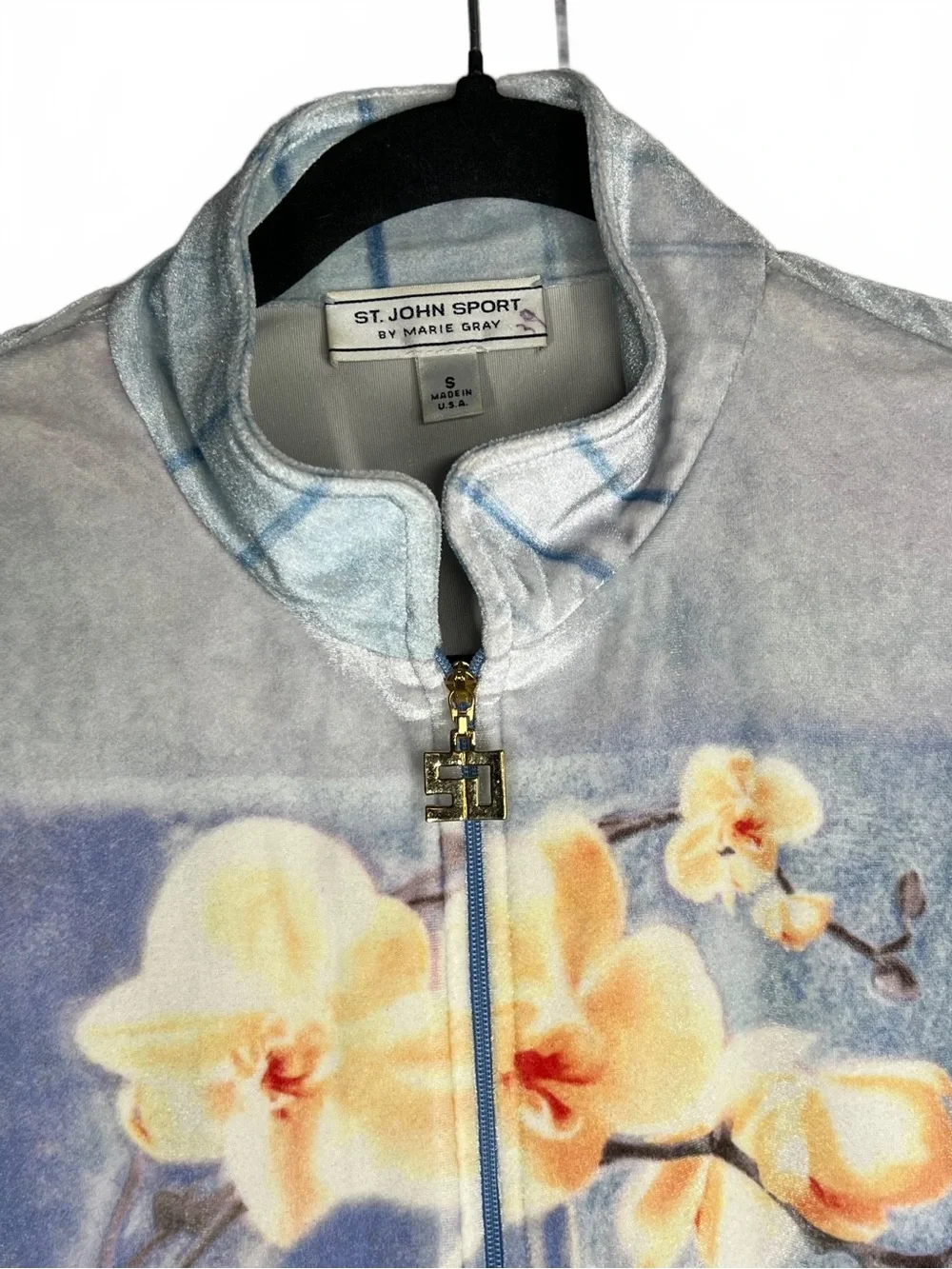 Vintage St. John Sport by Marie Gray Floral Zip-Front Velour Track Jacket